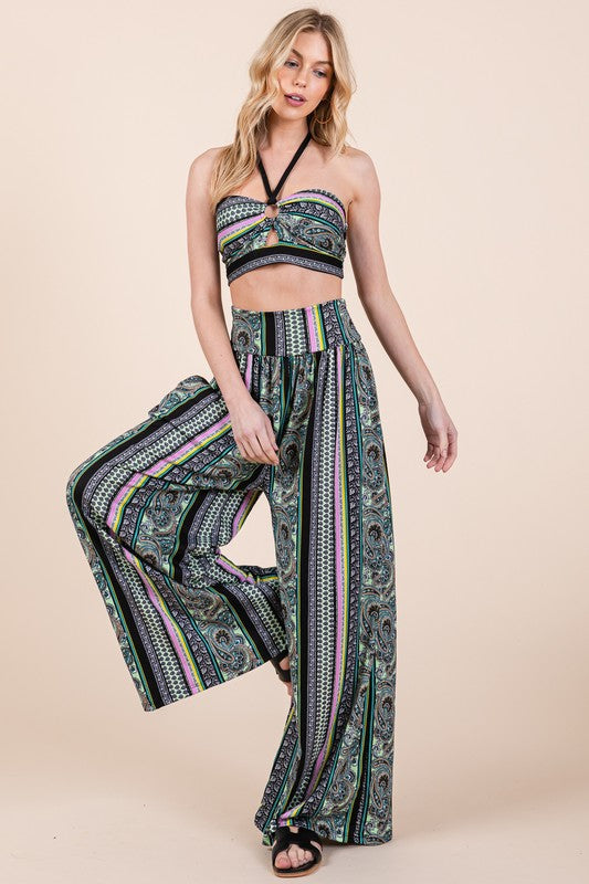 Orange Farm Halter Crop Top and Wide Leg Pants set - Rosa Apparel