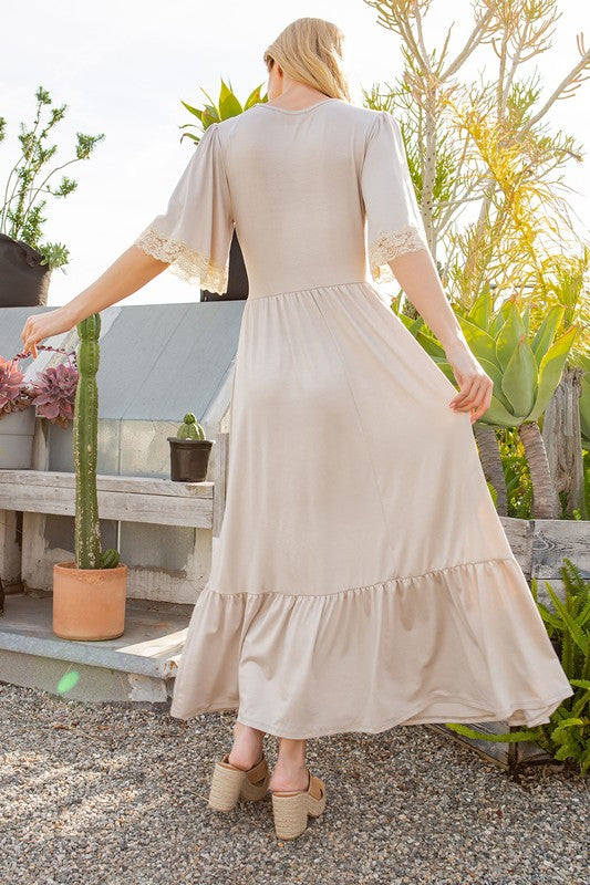 Orange Farm Lace trimmed Detailed Tiered Dress - Rosa Apparel