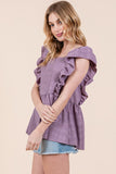 Orange Farm Ruffle Sleeve Textured Peplum Top - Rosa Apparel