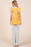 Orange Farm Ruffle Sleeve Textured Peplum Top - Rosa Apparel