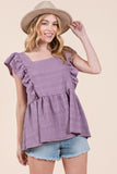 Orange Farm Ruffle Sleeve Textured Peplum Top - Rosa Apparel