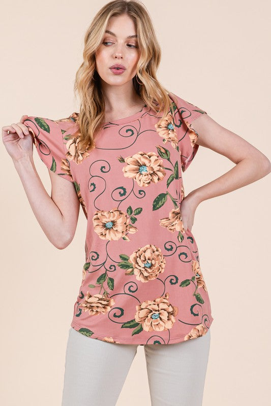 Orange Farm Soft Knit Jersey Floral Print Top - Rosa Apparel