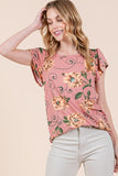 Orange Farm Soft Knit Jersey Floral Print Top - Rosa Apparel