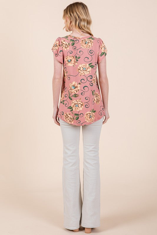 Orange Farm Soft Knit Jersey Floral Print Top - Rosa Apparel