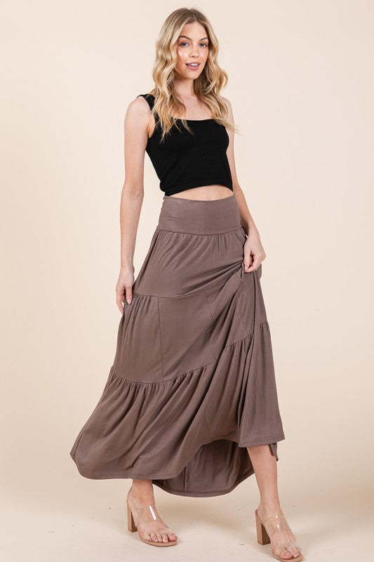 Orange Farm Solid Tiered Ruffle Skirt - Rosa Apparel