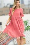 Orange Farm Swiss Dot Chiffon Short Sleeves Round Neck Dress - Rosa Apparel