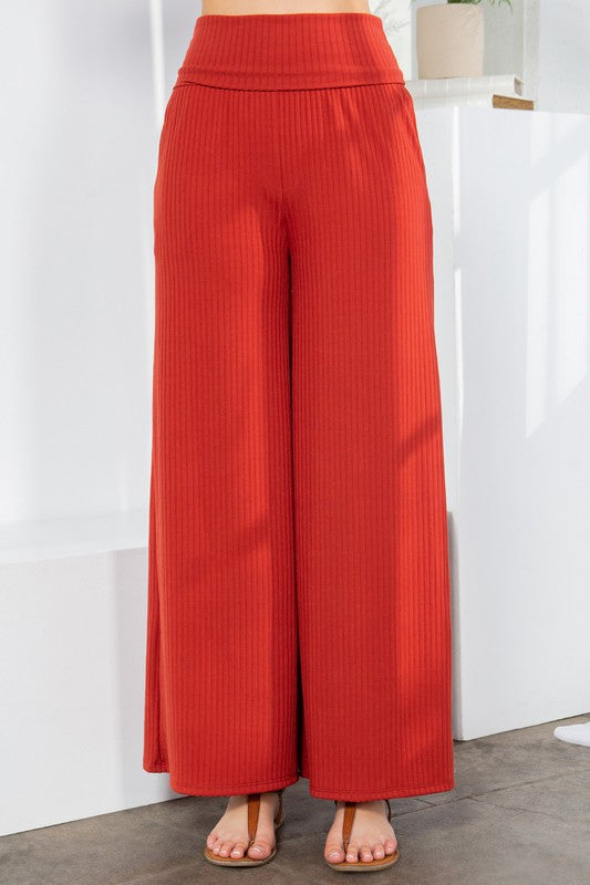 Orange Farm Wide Leg Ribbed Pants with Side Pockets - Rosa Apparel