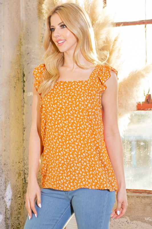 Orange Farm Woven Ruffle Sleeve Top - Rosa Apparel