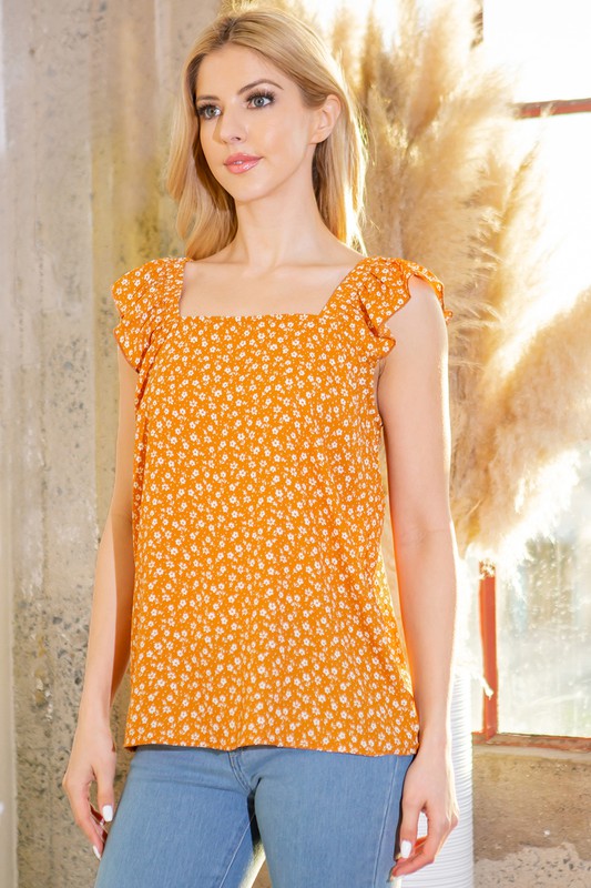 Orange Farm Woven Ruffle Sleeve Top - Rosa Apparel