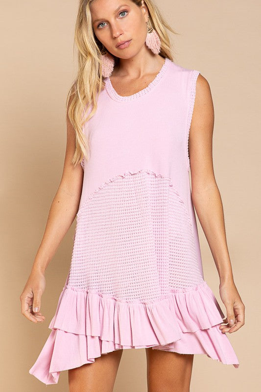 POL Casual Sleeveless Round Neck Ruffle Hem Mini Dress - Rosa Apparel