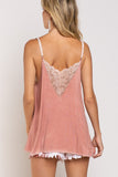 POL Casual V-camisole Hip Length Sleeveless Tank with Lace on Front - Rosa Apparel