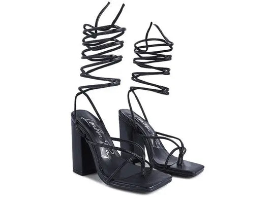 POLE DANCE LACE UP BLOCK HEELED SANDAL - Rosa Apparel