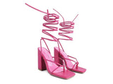 POLE DANCE LACE UP BLOCK HEELED SANDAL - Rosa Apparel