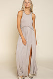 POL Stone Washed Side Slit Cut Out Round Neck Sleveless Maxi Dress - Rosa Apparel