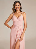 Plunging Neck Dresses Back X-Cross With Spaghetti Strap and Split - Rosa Apparel