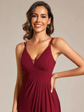 Plunging Neck Dresses Back X-Cross With Spaghetti Strap and Split - Rosa Apparel