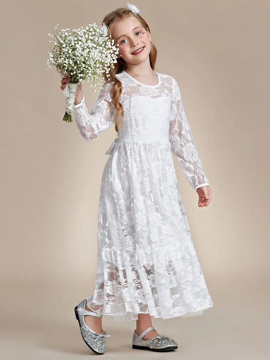 Pure Lace Long-Sleeve Round Neckline Flower Girl Dresses - Rosa Apparel