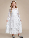 Pure Lace Long-Sleeve Round Neckline Flower Girl Dresses - Rosa Apparel