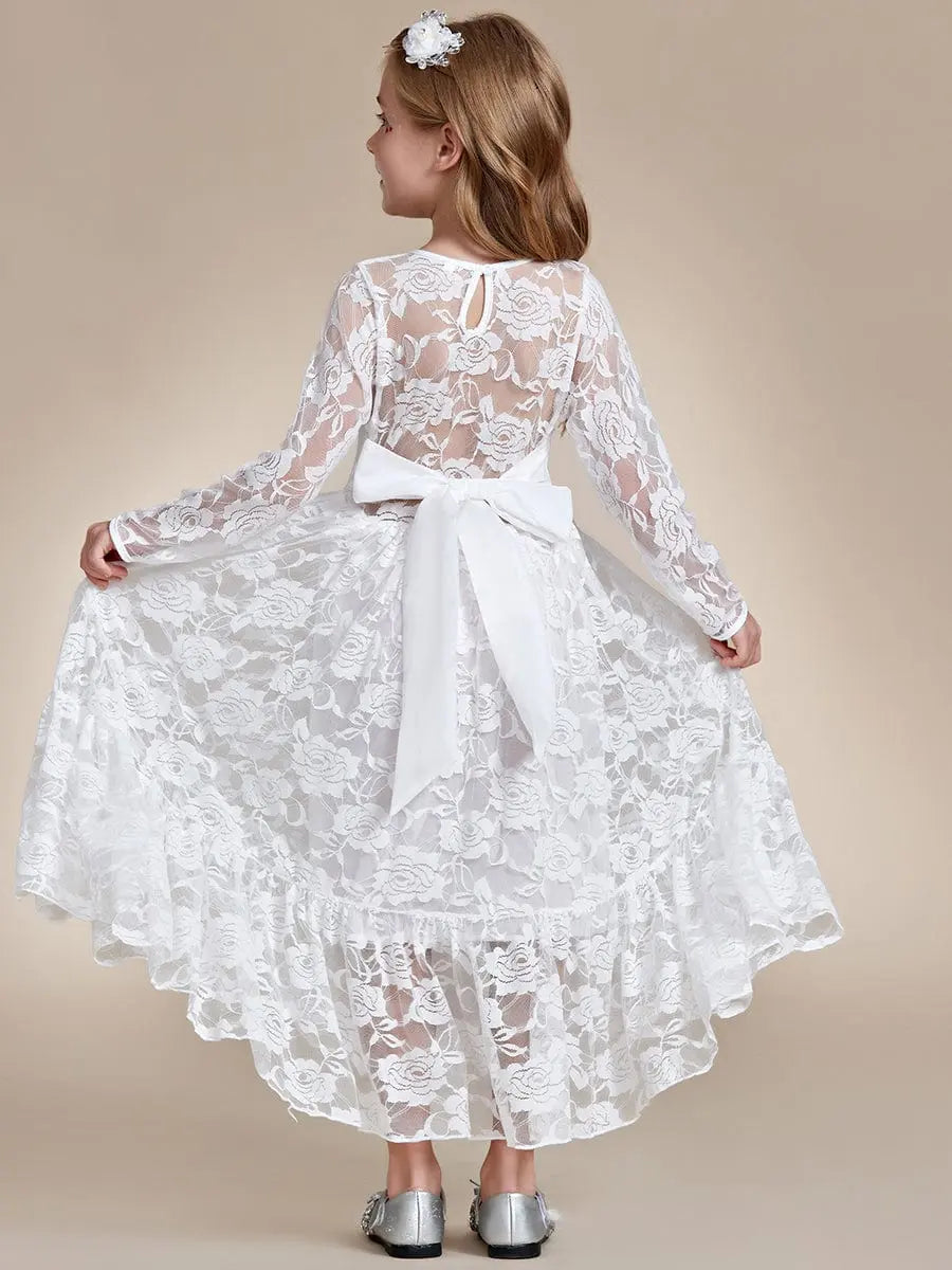 Pure Lace Long-Sleeve Round Neckline Flower Girl Dresses - Rosa Apparel