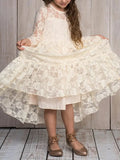 Pure Lace Long-Sleeve Round Neckline Flower Girl Dresses - Rosa Apparel