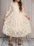 Pure Lace Long-Sleeve Round Neckline Flower Girl Dresses - Rosa Apparel