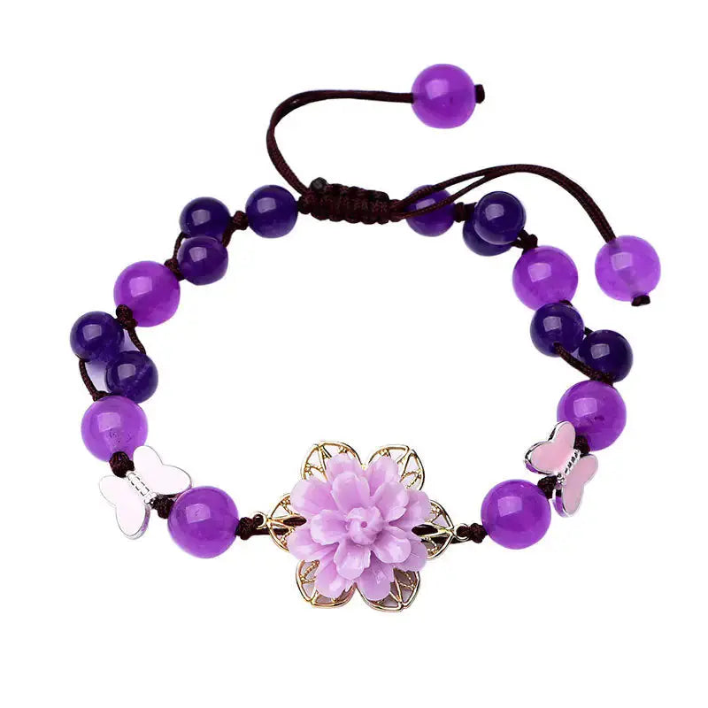 Purple Jade and Amethyst Lotus Healing Bracelet - Rosa Apparel