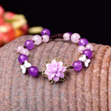 Purple Jade and Amethyst Lotus Healing Bracelet - Rosa Apparel