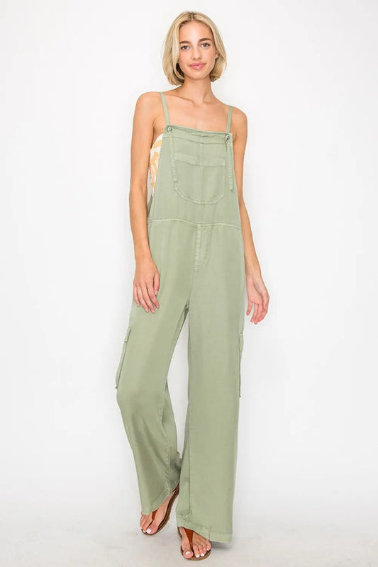 RISEN Wide Leg Tencel Overalls - Rosa Apparel