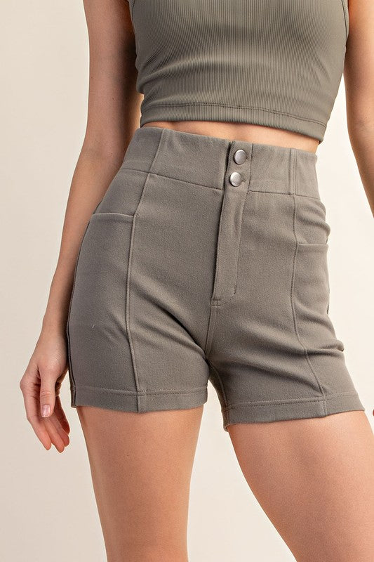 Rae Mode Casual Cotton Stretch Twill Fitted Elastic Waist Shorts - Rosa Apparel