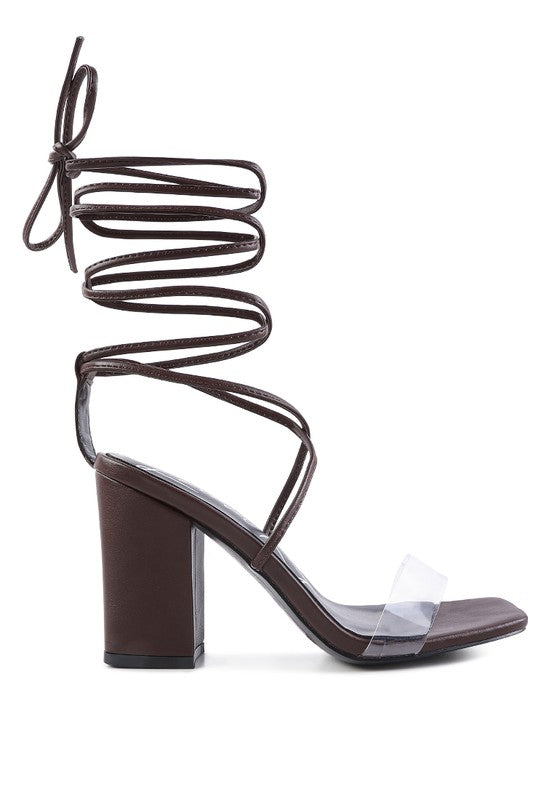 Rag Casual High Cult Strappy Tie-Up Faux Leather Block Heels - Rosa Apparel