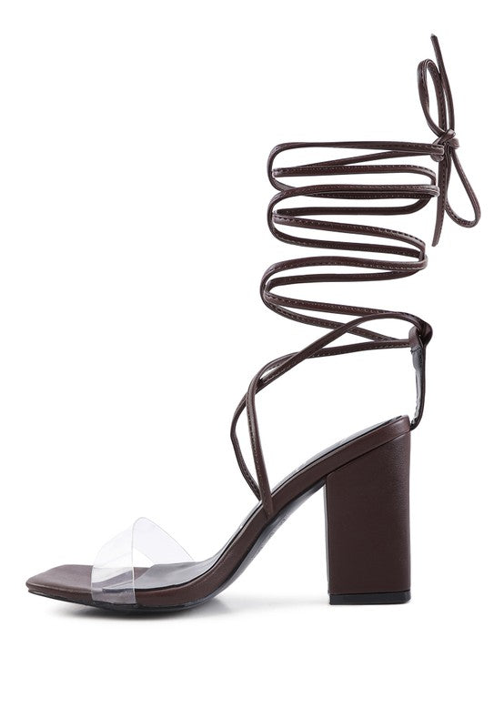 Rag Casual High Cult Strappy Tie-Up Faux Leather Block Heels - Rosa Apparel