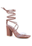 Rag Casual High Cult Strappy Tie-Up Faux Leather Block Heels - Rosa Apparel