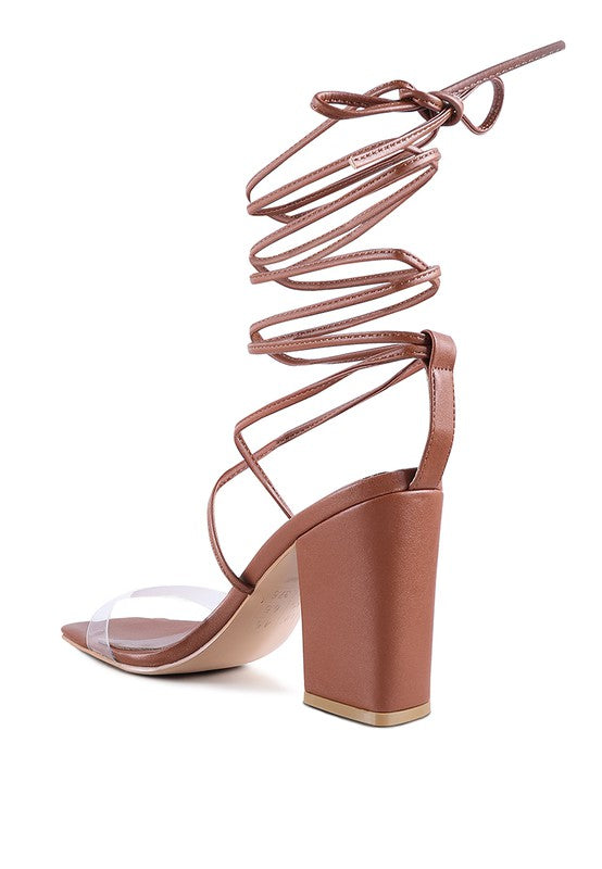 Rag Casual High Cult Strappy Tie-Up Faux Leather Block Heels - Rosa Apparel