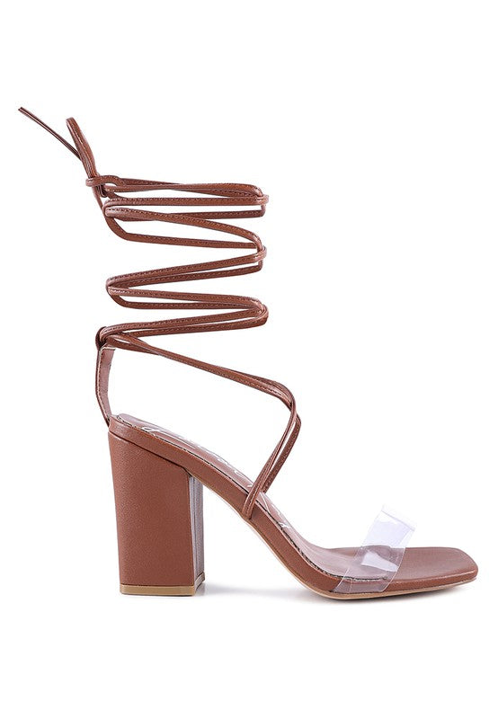 Rag Casual High Cult Strappy Tie-Up Faux Leather Block Heels - Rosa Apparel