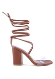 Rag Casual High Cult Strappy Tie-Up Faux Leather Block Heels - Rosa Apparel