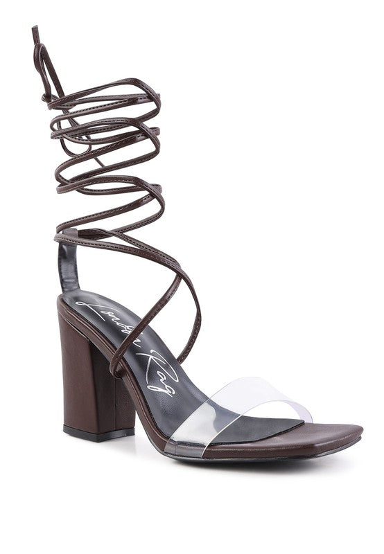 Rag Casual High Cult Strappy Tie-Up Faux Leather Block Heels - Rosa Apparel