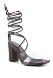 Rag Casual High Cult Strappy Tie-Up Faux Leather Block Heels - Rosa Apparel