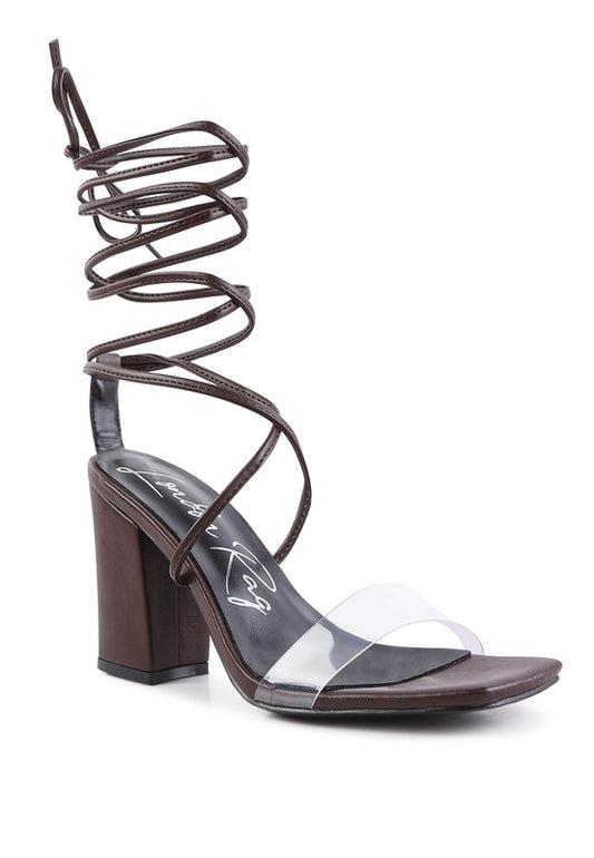 Rag Casual High Cult Strappy Tie-Up Faux Leather Block Heels - Rosa Apparel