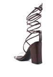 Rag Casual High Cult Strappy Tie-Up Faux Leather Block Heels - Rosa Apparel