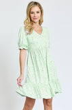 Ruffle Floral V-Neck Short Sleeves Midi Dress by EG Fashion - Rosa Apparel