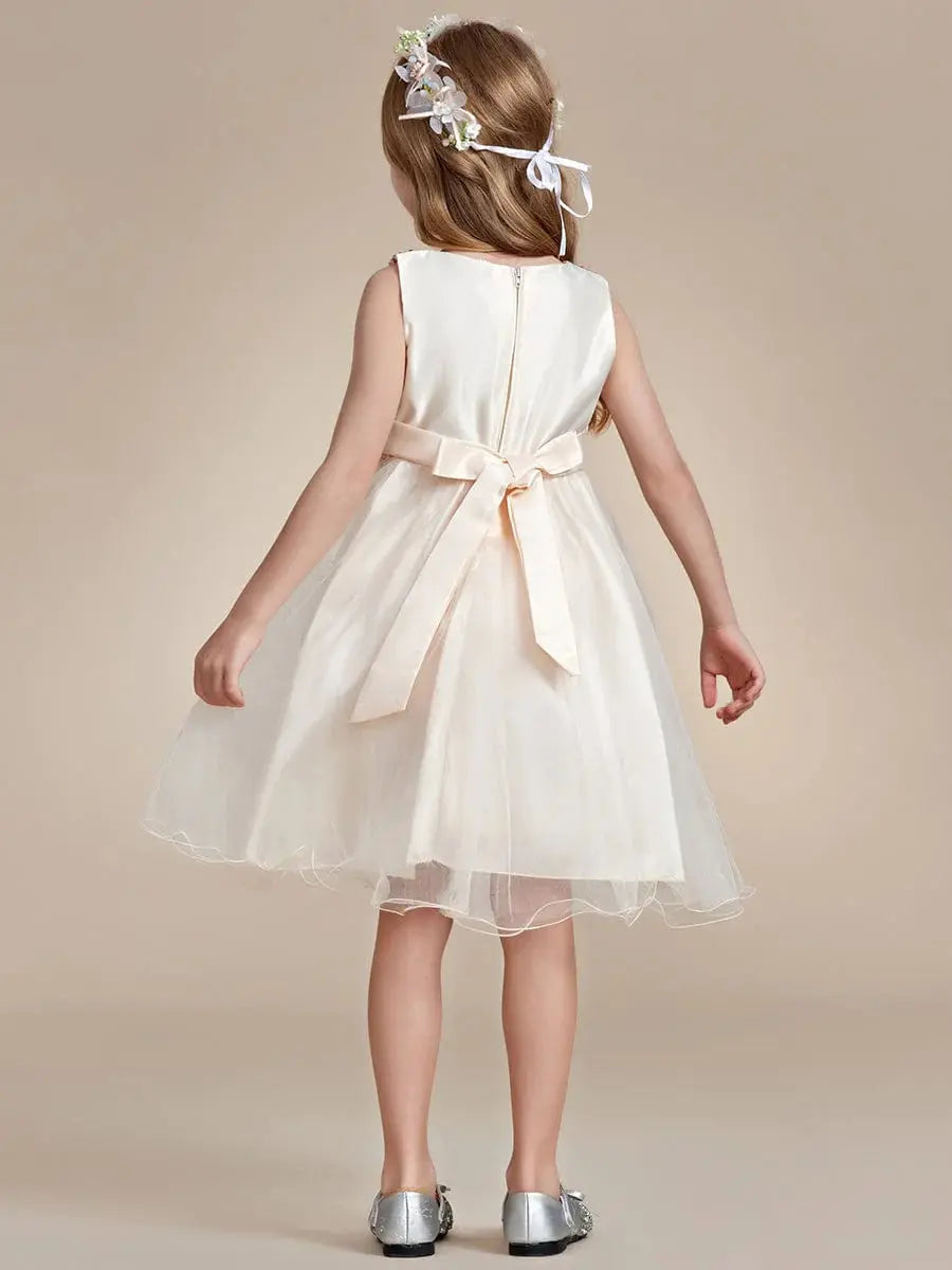 Sequin Bodice Double hemline Short Flower Girl Dresses with Bowknot - Rosa Apparel