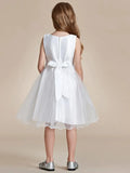 Sequin Bodice Double hemline Short Flower Girl Dresses with Bowknot - Rosa Apparel