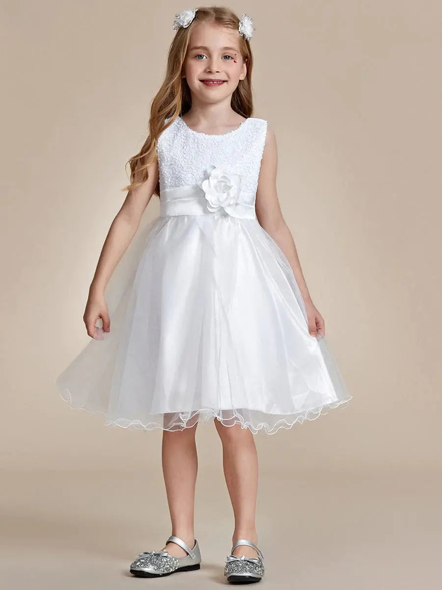 Sequin Bodice Double hemline Short Flower Girl Dresses with Bowknot - Rosa Apparel