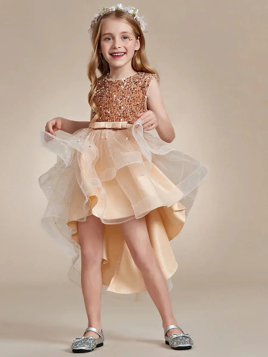 Sequin Sleeveless High-Low Flower Girl Dresses - Rosa Apparel