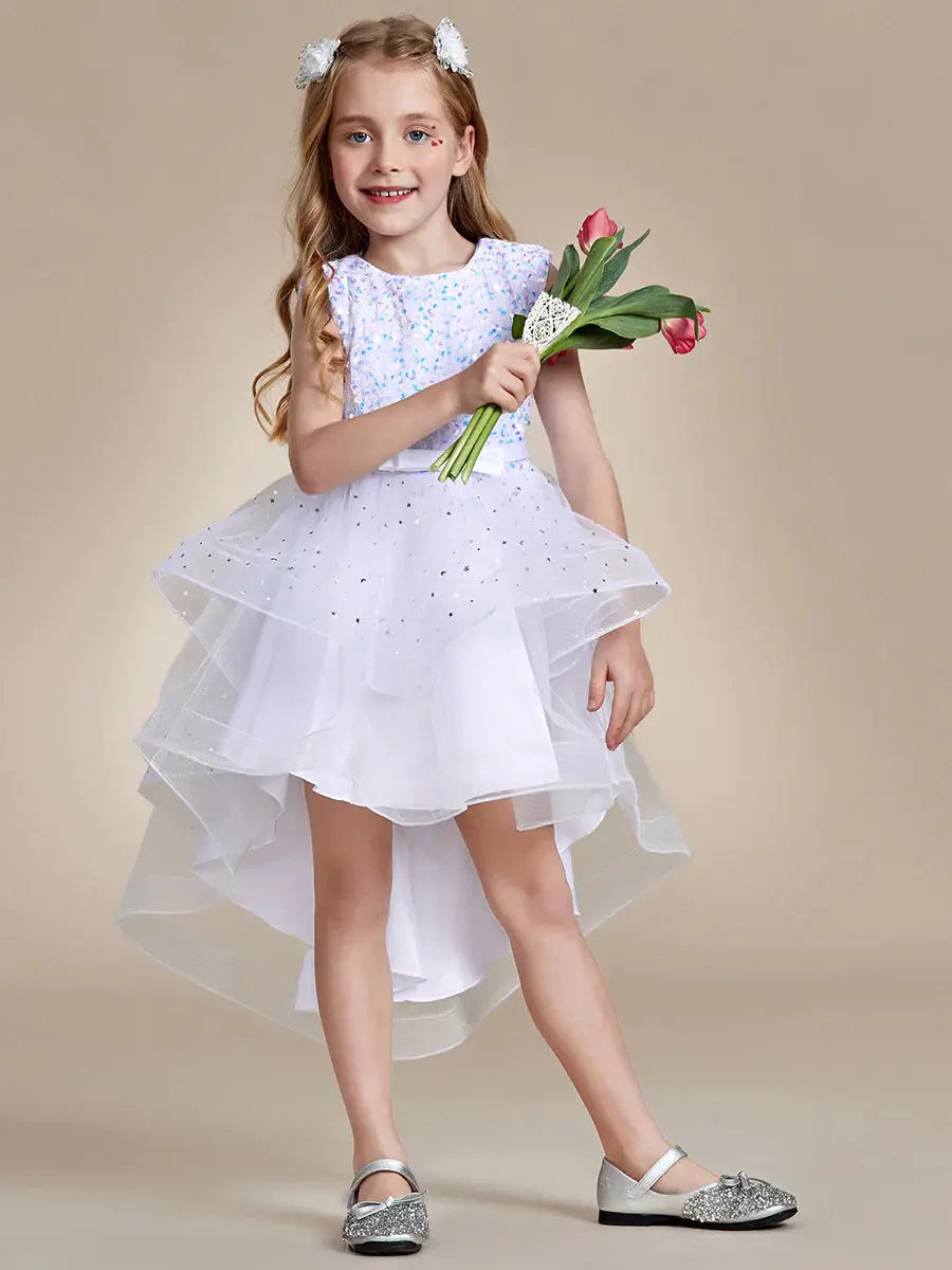 Sequin Sleeveless High-Low Flower Girl Dresses - Rosa Apparel