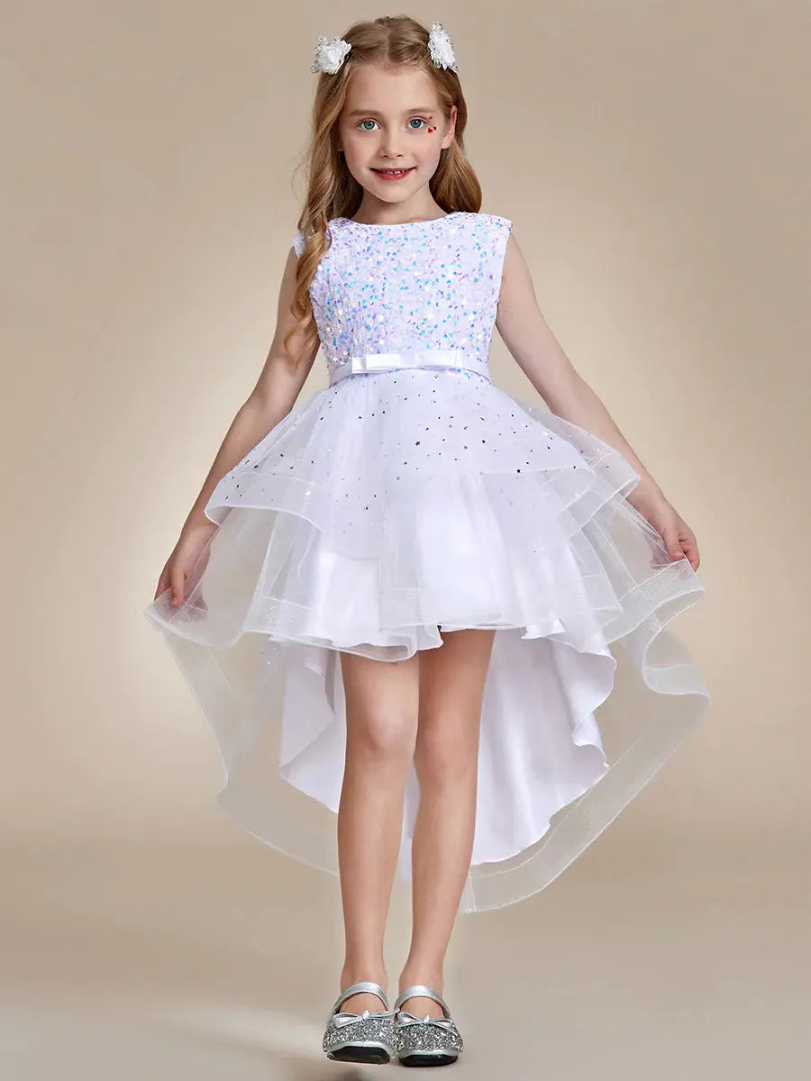 Sequin Sleeveless High-Low Flower Girl Dresses - Rosa Apparel