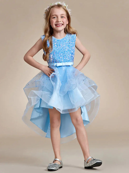 Sequin Sleeveless High-Low Flower Girl Dresses - Rosa Apparel