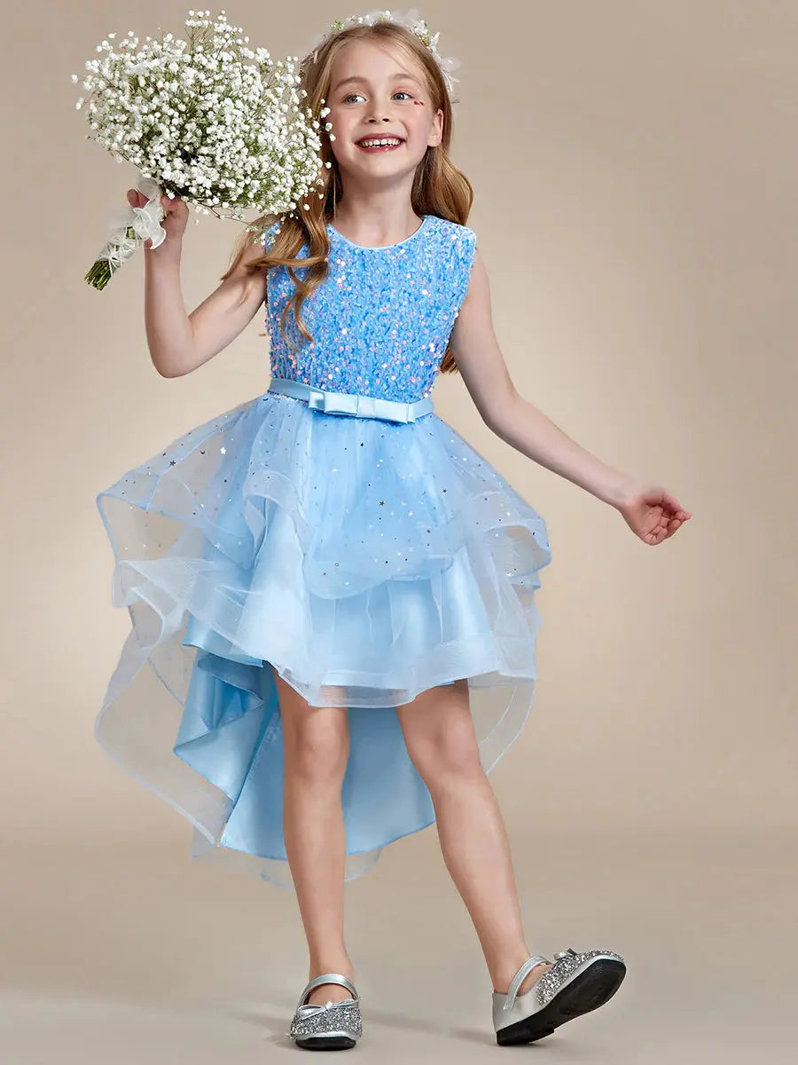 Sequin Sleeveless High-Low Flower Girl Dresses - Rosa Apparel