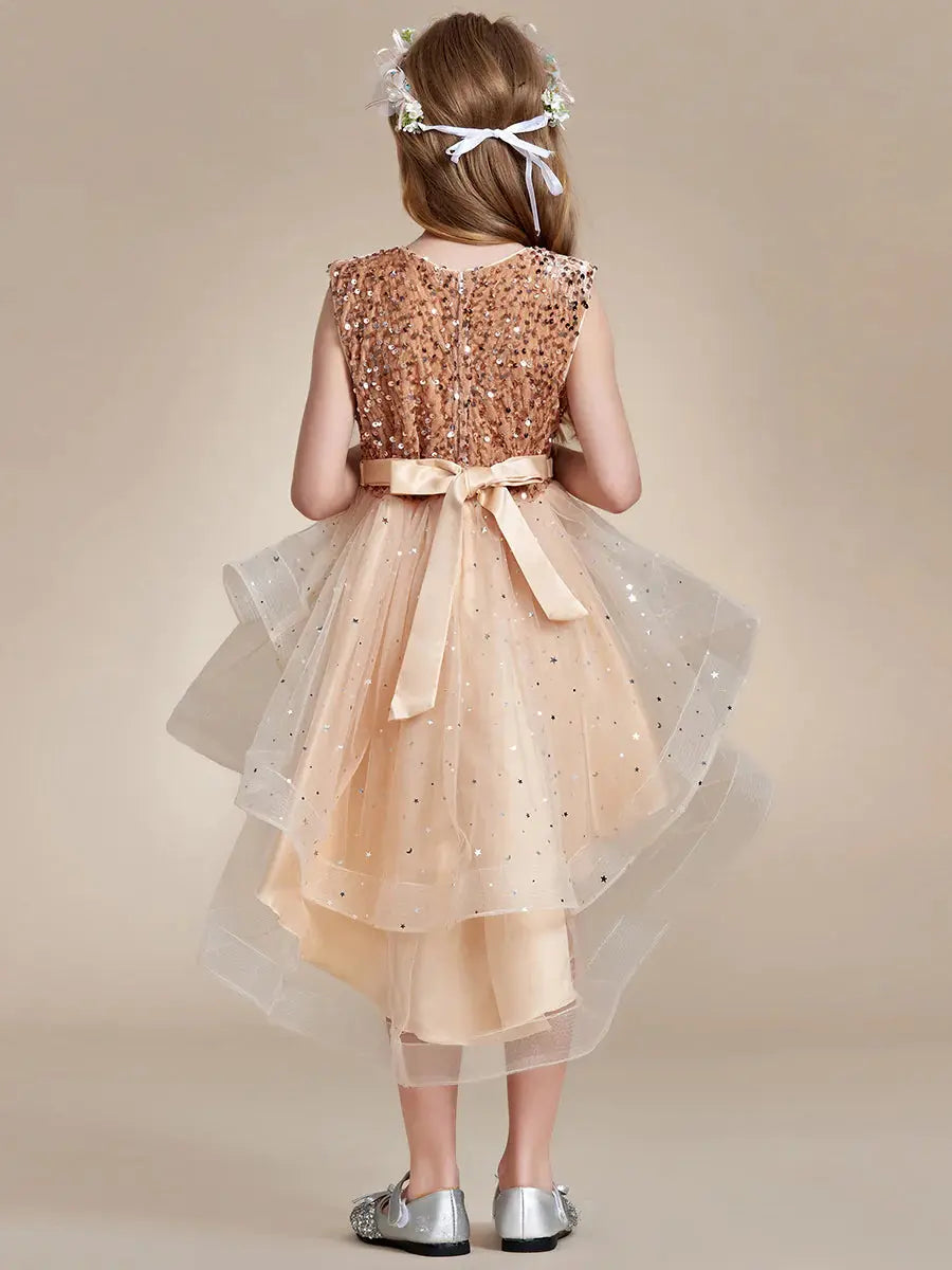 Sequin Sleeveless High-Low Flower Girl Dresses - Rosa Apparel