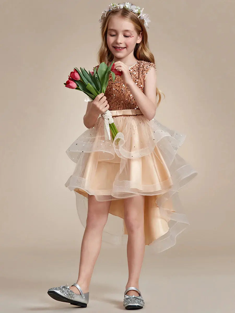 Sequin Sleeveless High-Low Flower Girl Dresses - Rosa Apparel